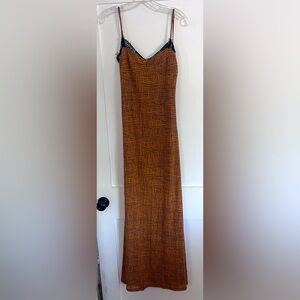 STAUD Strappy Maxi Dress with Lace Detailing and Allover Print